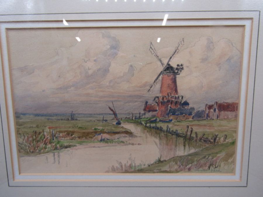 E. Stuart Reid watercolour Cley windmill and marsh 9x6" - Image 2 of 2