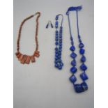 Lapis Lazuli necklace, earrings and beaded necklace and riverstone necklace
