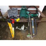 Performance power hammer drill, various saws, pooper scoopers, steering wheel bar lock with 2
