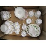 Colclough Ivy leaf, Bell china part tea sets and 2 Wedgwood soup bowls with saucers