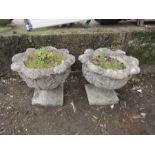 Pair of concrete garden urns H43cm approx