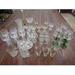 Hock glasses, shooting scene shot glasses and other various vintage glasses in 2 fruit trays