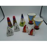 Brian Wood art deco style hand painted ceramics to incl 3 salt and pepper sets - Madison and