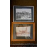 Kevin Shicken, Norfolk artist two framed detailed drawings of Norwich street scenes