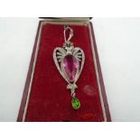 An Edwardian Suffragette style pendant marked 900, on a chain marked 'sterling', boxed