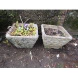 Pair of concrete garden pots H27cm approx