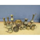Brassware to include vases and teapots etc