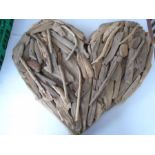 Large Driftwood heart wall art hanging 70cm at widest width