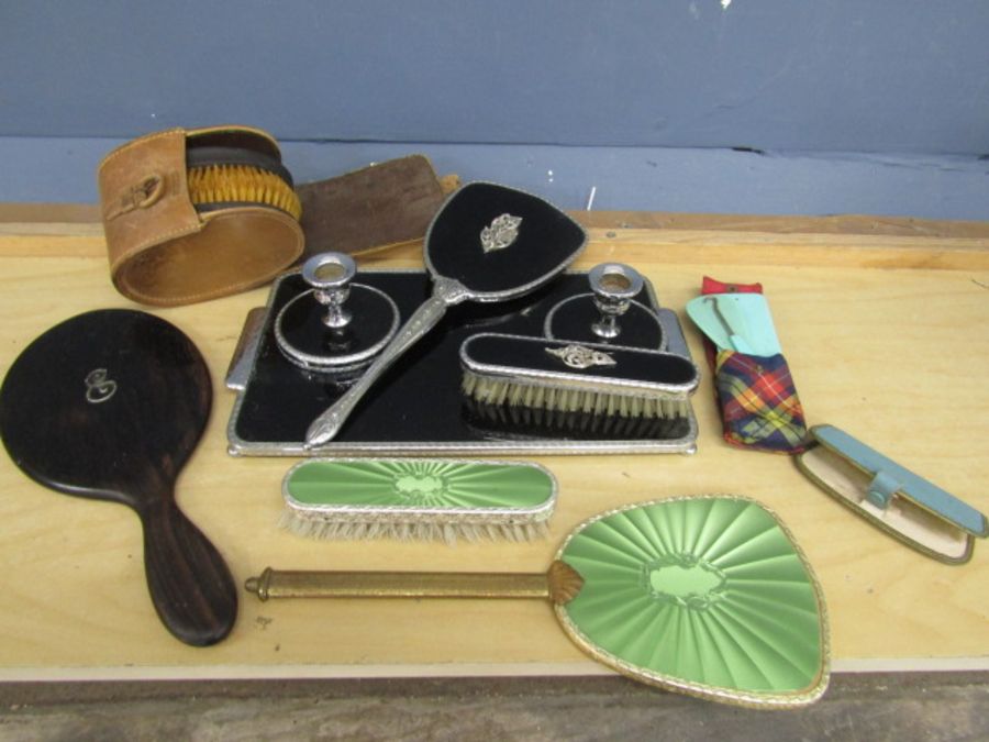 Vintage dressing table sets and brushed in leather case