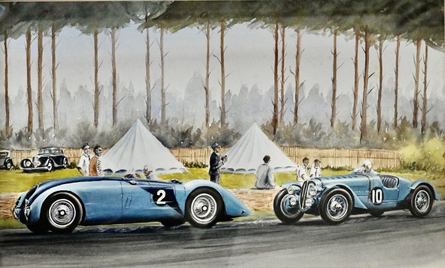 Dennis Taylor (20th century) New Zealand artist - signed and framed watercolour titled Le Mans