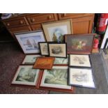 Framed prints, oil painting and map etc