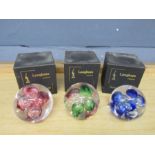 3 Boxed Langham Glass paperweights