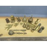 Brass owls, Dutch bells and cast iron weight etc