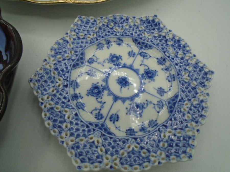 Royal Copenhagen blue fluted lace plate with marks to base, West German Gloria Bayreuth dish, approx - Image 3 of 7