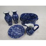 Blue chintz floral planter, vases, jug and bowl