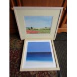 Framed and glazed signed watercolour (47cm x 56cm approx) and a framed and glazed print, also signed