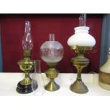 3 oil lamps  with flutes and shades