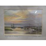 Shirley Carnt Fishing boats at Blakeney print pencil signed and titled