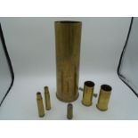 WWI 18 pounder brass shell case dated 1915 trench art, plus two dated 1918, and two others, and a