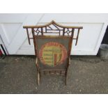 Antique Pembroke College Cambridge bamboo fire screen with needlework behind glass H92cm approx