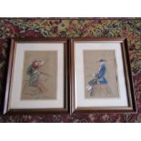 2 watercolours of Coachmen signed in pencil bottom right 20cm x 26cm approx