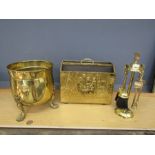 Brass coal bucket, magazine rack and companion set