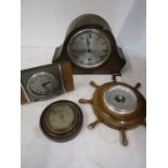 mantle clock, retro Metamec clock and 2 barometers