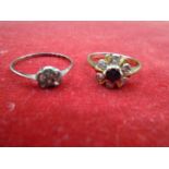 9ct gold and silver ring some stones missing, plus a ring marked '18ct' with 6 white stones and a