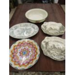 Vintage platters and plates, vintage water bowl and European pottery plate