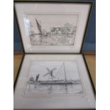 Glyn Jones Norfolk Broads pen and ink drawings 40x32cm
