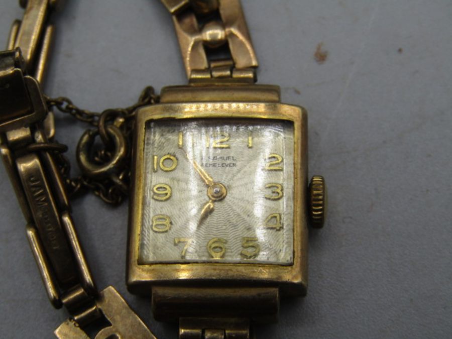 Gold H Samuel Acme lever watch stamped 375 and hallmarked on strap/bracelet  18gms gross weight - Image 3 of 3