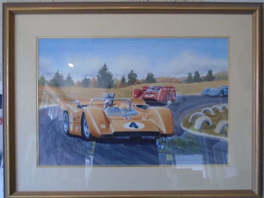 Dennis Taylor (20th century) New Zealand artist - signed and framed watercolour titled Can-Am, own - Image 2 of 7