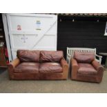 Leather 3 seater sofa and armchair