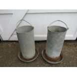 2 Galvanised poultry feeders H62cm approx