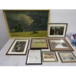 After David Shepherd harvest scene print,  along with other prints and photographs
