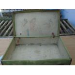 WW2 British demob suitcase dated 1942 featuring WW2 era graffiti including multiple drawings of