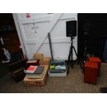 Disco equipment- a complete disco set up inc speakers on tripods with handmade storage boxes, amp,