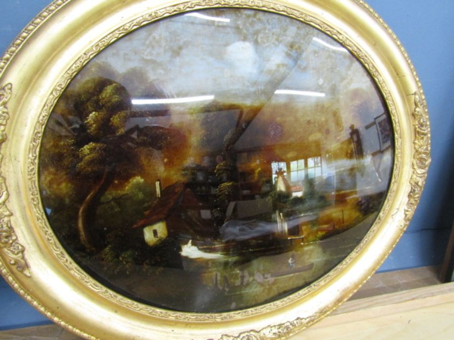 A pair tin paintings on reverse glass in gilt frames 58x50cm - Image 3 of 5