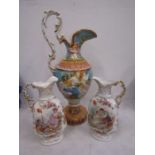 A pair vintage floral jugs and Italian jug (one jug a/f)
