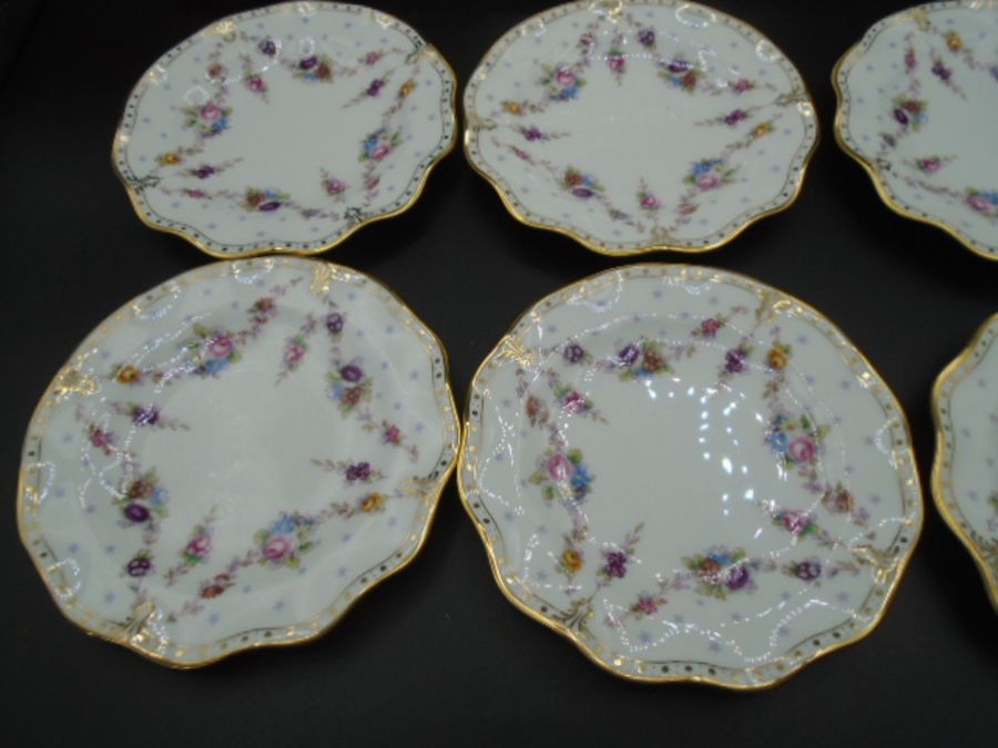 Royal Crown Derby part tea service in the Royal Antoinette A1225 pattern comprising of 8 cups, 8 - Image 9 of 13