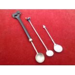 3 'coin' spoons - largest with the bowl made from a 1924 East African 1 shilling coin and a carved