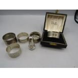 5 Silver napkin rings and a silver toothpick? holder (10gms) napkin holders 94gms