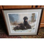 After John Trickett ltd edition pencil signed print 433/850 of 2 black Labradors 56cm x 65cm approx