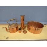 Copper kettle, cooking pot and candlestick etc