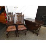 Oak drop leaf table and 4 chairs with barley twist legs