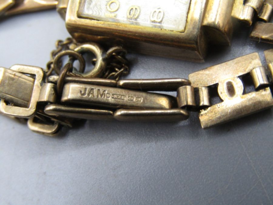 Gold H Samuel Acme lever watch stamped 375 and hallmarked on strap/bracelet  18gms gross weight - Image 2 of 3