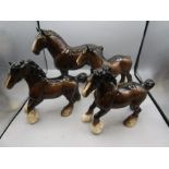 4 Beswick shire/cobb horses and Hackney