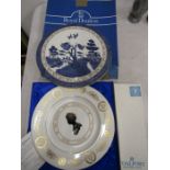 Coalport QEII plate and Royal Doulton old Willow plate