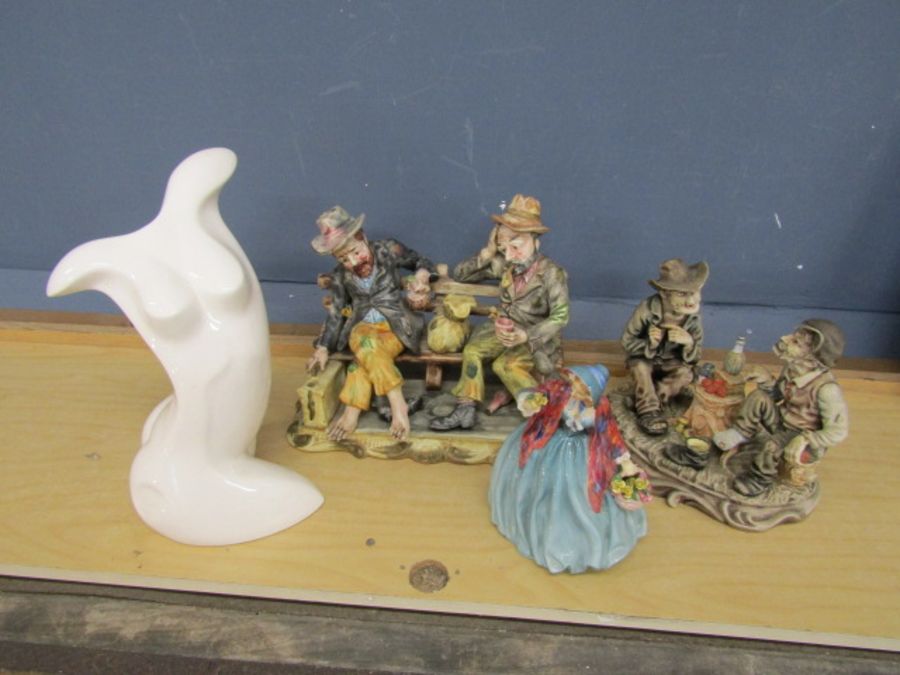 2 Capodimonte figurines, Royal Doulton Lady Charmian figurine (cracked base as seen in picture)
