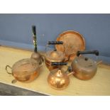 Copper kettles and plate etc